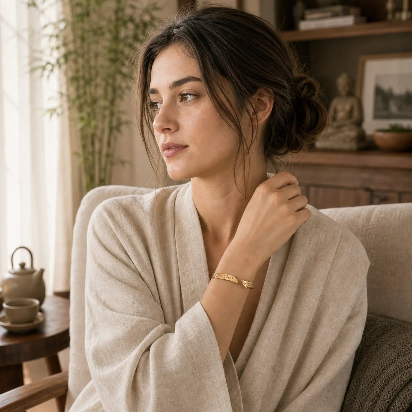 Fox Head Copper Brass 'Love You Forever' Luck Self Care Bracelet Bangle featuring Copper