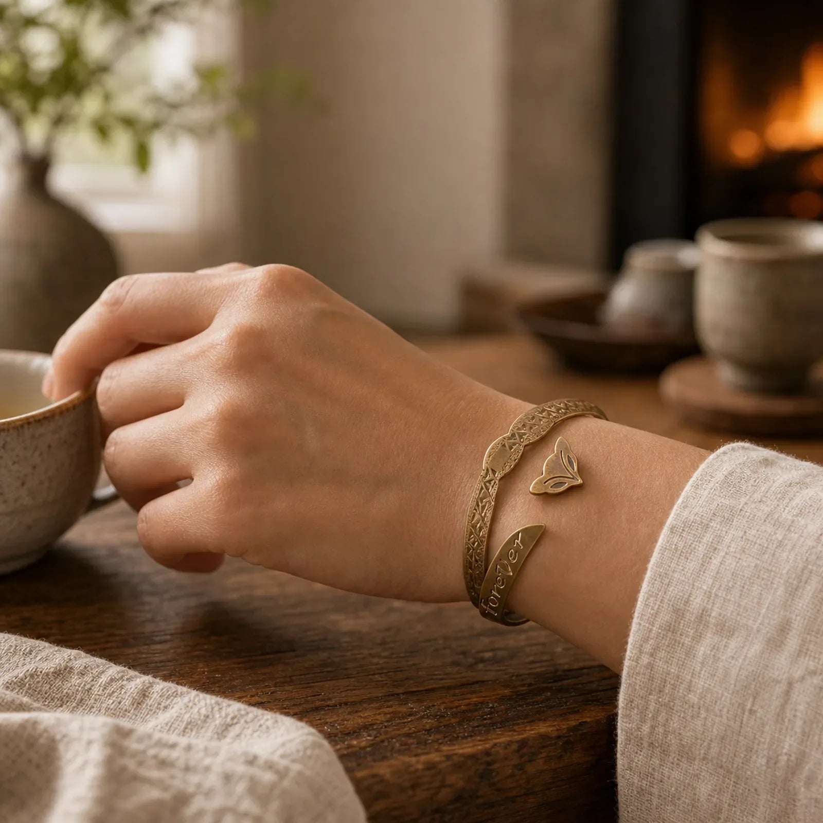 Fox Head Copper Brass 'Love You Forever' Luck Self Care Bracelet Bangle featuring Copper