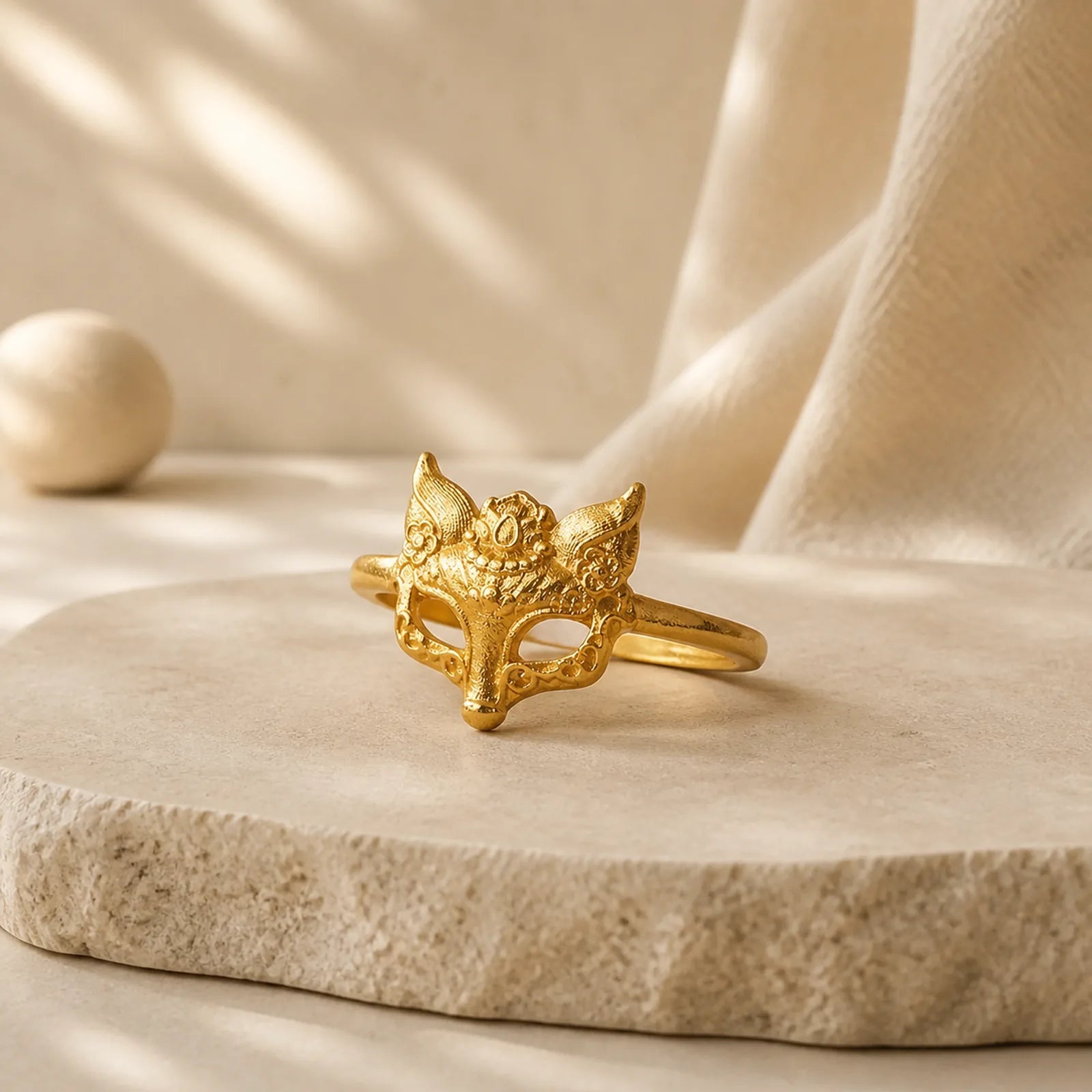 Fox Mask 24k Gold Plated Brass Ring featuring Copper