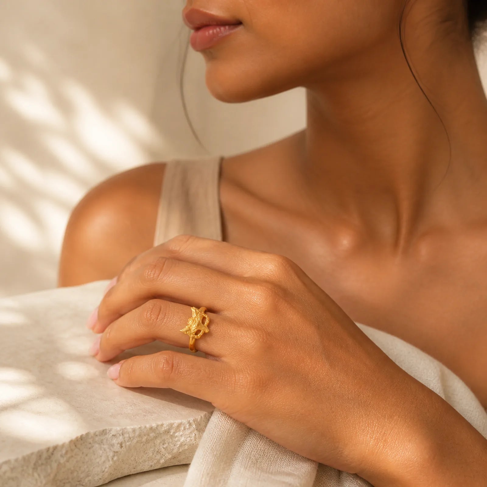Fox Mask 24k Gold Plated Brass Ring featuring Copper