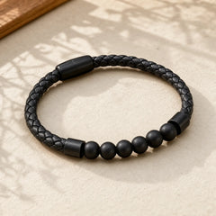 Frosted Stone Lava Rock Tiger Eye Titanium Steel Stimulation Leather Bracelet featuring Frosted Stone, Lava Rock, Tiger Eye