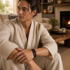 Frosted Stone Multi-layer Leather Titanium Steel Balance Buckle Bracelet featuring Frosted Stone, Titanium Steel