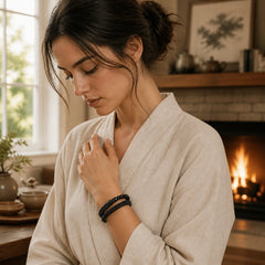 Frosted Stone Multi-layer Leather Titanium Steel Balance Buckle Bracelet featuring Frosted Stone, Titanium Steel