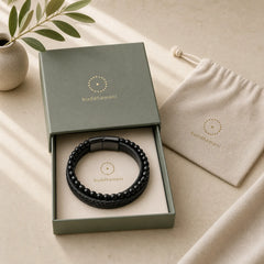 Frosted Stone Multi-layer Leather Titanium Steel Balance Buckle Bracelet featuring Frosted Stone, Titanium Steel