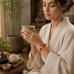 Fu Character Copper Coins Red String Blessing Bracelet featuring Fu Character, Copper, Red String