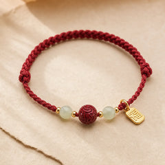 Fu Character Hetian Jade Bead Om Mani Padme Hum Cinnabar Red String Prosperity Bracelet featuring Fu Character, Jade, Om Mani Padme Hum