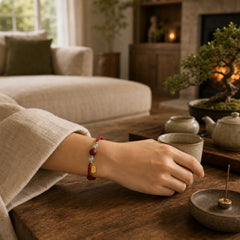 Fu Character Hetian Jade Bead Om Mani Padme Hum Cinnabar Red String Prosperity Bracelet featuring Fu Character, Jade, Om Mani Padme Hum