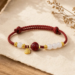 Fu Character Jade Cinnabar 24K Gold Plated Luck Red String Bracelet featuring Fu Character, Jade, Cinnabar