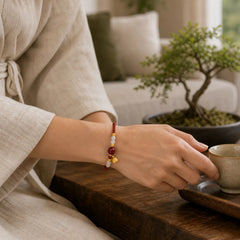 Fu Character Jade Cinnabar 24K Gold Plated Luck Red String Bracelet featuring Fu Character, Jade, Cinnabar