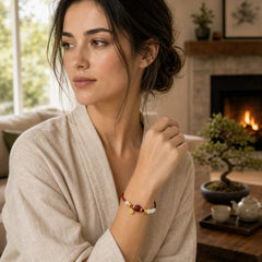 Fu Character Jade Cinnabar 24K Gold Plated Luck Red String Bracelet featuring Fu Character, Jade, Cinnabar