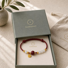 Fu Character Jade Cinnabar 24K Gold Plated Luck Red String Bracelet featuring Fu Character, Jade, Cinnabar