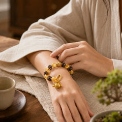 Fu Character Liuli Glass Blessings Bracelet featuring Fu Character, Five Elements