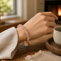 Fu Character Peace Buckle Liuli Candy Agate Healing Bracelet featuring Fu Character, Peace Buckle, Candy Agate