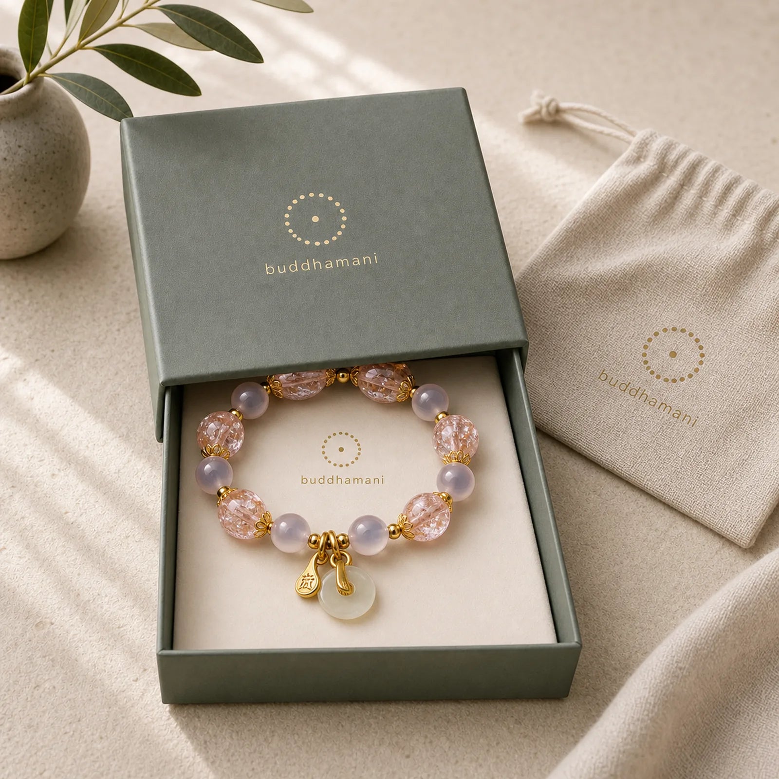 Fu Character Peace Buckle Liuli Candy Agate Healing Bracelet featuring Fu Character, Peace Buckle, Candy Agate