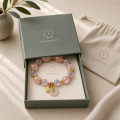 Fu Character Peace Buckle Liuli Candy Agate Healing Bracelet featuring Fu Character, Peace Buckle, Candy Agate