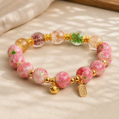 Fu Character Pink Liuli Luck Bracelet featuring Fu Character, Five Elements