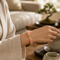 Fu Character Pink Liuli Luck Bracelet featuring Fu Character, Five Elements