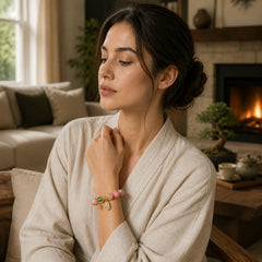 Fu Character Pink Liuli Luck Bracelet featuring Fu Character, Five Elements