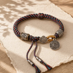 Fu Character Swastika Om Mani Padme Hum Braided Rope Luck Bracelet featuring Fu Character, Om Mani Padme Hum, Om