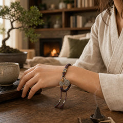 Fu Character Swastika Om Mani Padme Hum Braided Rope Luck Bracelet featuring Fu Character, Om Mani Padme Hum, Om