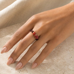 Garnet Cinnabar Lucky Bead PiXiu Om Mani Padme Hum Rose Protection Ring featuring Garnet, Cinnabar, Pixiu