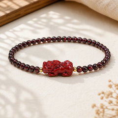 Garnet Cinnabar PiXiu Strawberry Quartz Square Bead Protection Bracelet featuring Garnet, Cinnabar, Pixiu