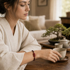 Garnet Cinnabar PiXiu Strawberry Quartz Square Bead Protection Bracelet featuring Garnet, Cinnabar, Pixiu