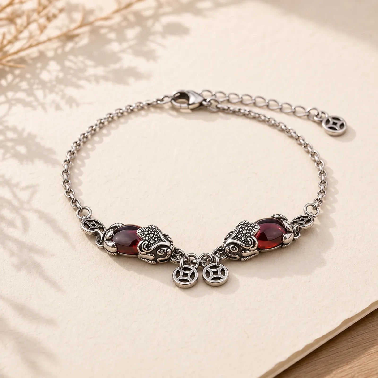 Garnet Double PiXiu Copper Coin Protection Chain Bracelet (Extra 40% Off | USE CODE: FS40) featuring Garnet, Pixiu, Copper