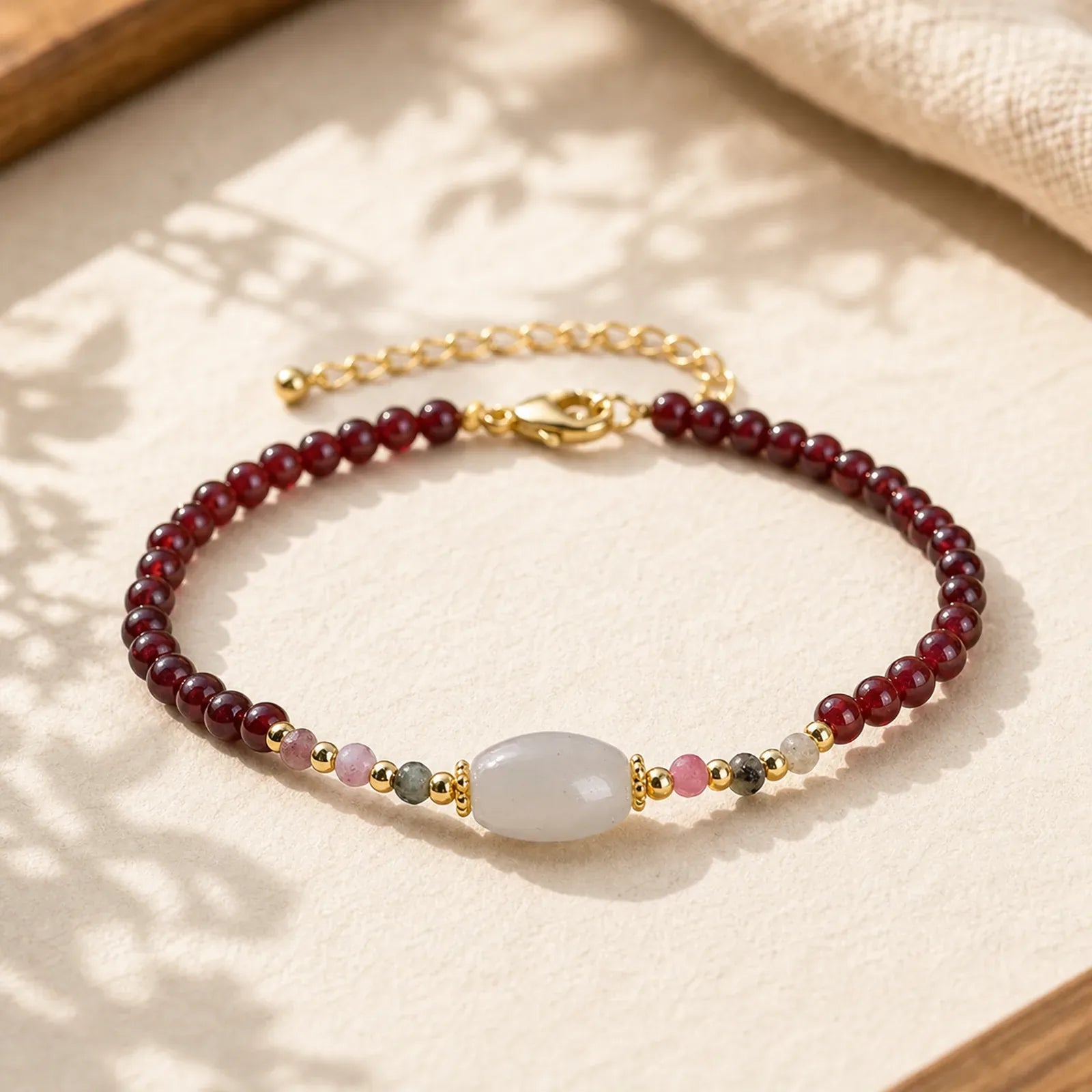 Garnet Jade Tourmaline Bead Passion Bracelet featuring Garnet, Jade, Tourmaline