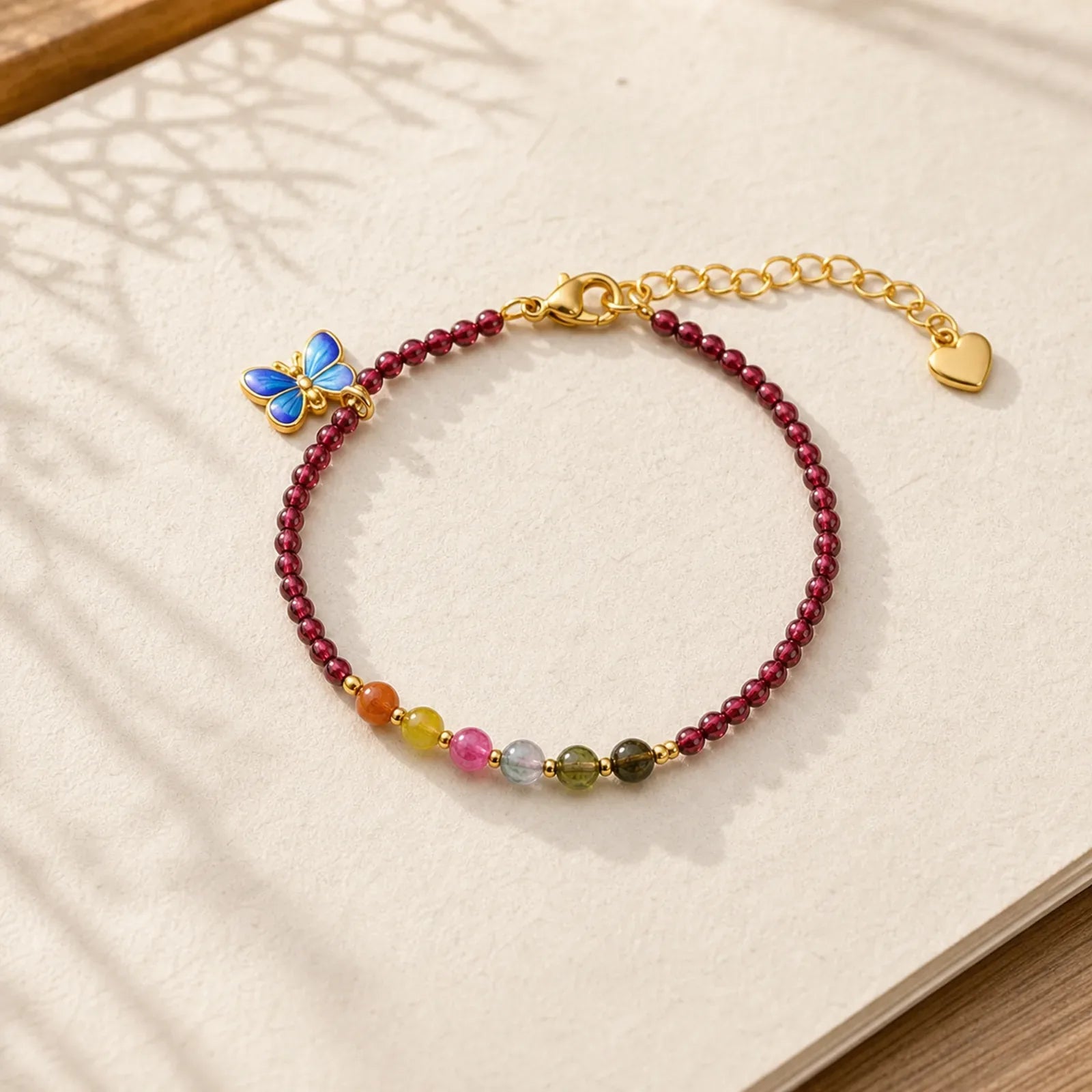 Garnet Tourmaline Butterfly Protection Bracelet Anklet featuring Garnet, Tourmaline, Butterfly