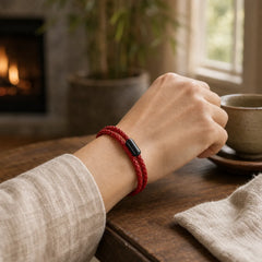 Genuine Leather Red String Protection Magnetic Buckle Bracelet featuring Red String