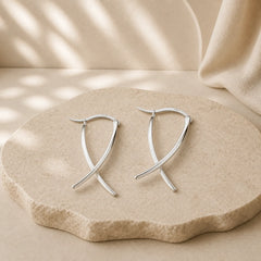 Geometric Cross Design Luck Hoop Earrings featuring Copper