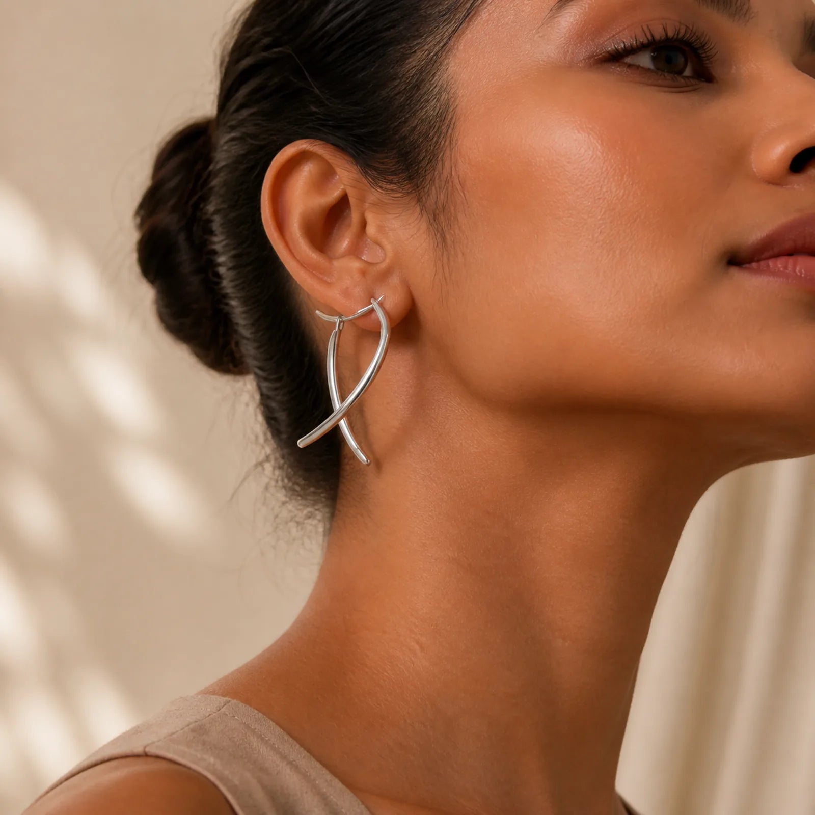 Geometric Cross Design Luck Hoop Earrings featuring Copper