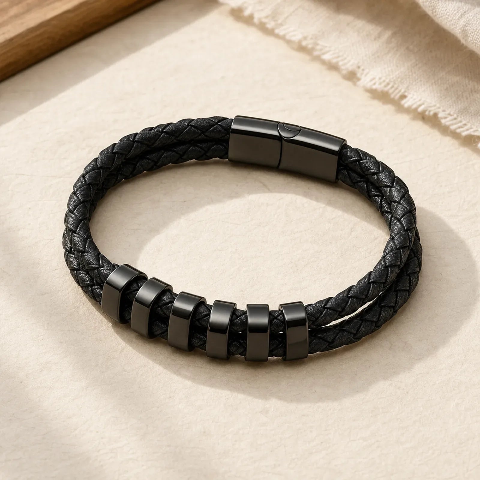 Geometric Design Titanium Steel Leather Strengthen Bracelet featuring Titanium Steel