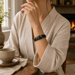 Geometric Design Titanium Steel Leather Strengthen Bracelet featuring Titanium Steel