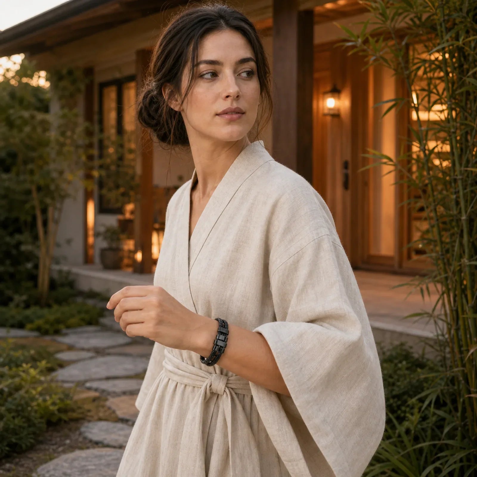 Geometric Design Titanium Steel Leather Strengthen Bracelet featuring Titanium Steel