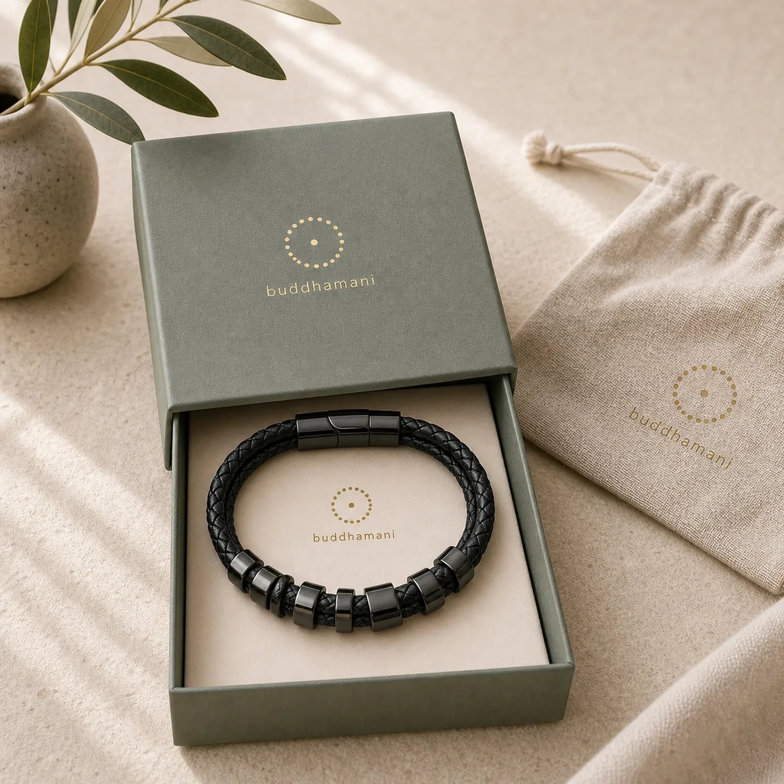 Geometric Design Titanium Steel Leather Strengthen Bracelet featuring Titanium Steel