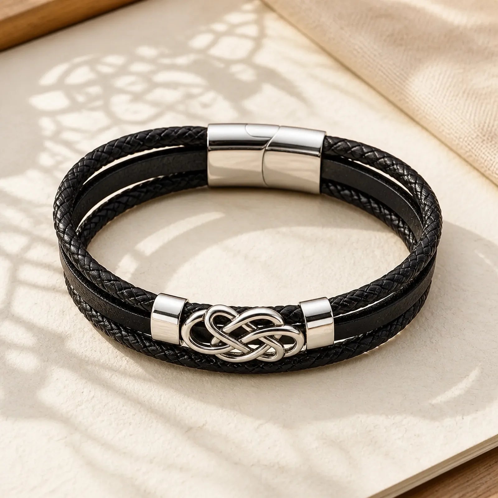 Geometric Leather Titanium Steel Strengthen Buckle Bracelet featuring Titanium Steel
