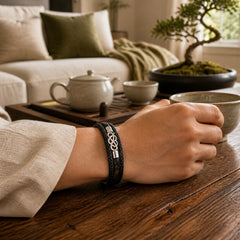 Geometric Leather Titanium Steel Strengthen Buckle Bracelet featuring Titanium Steel