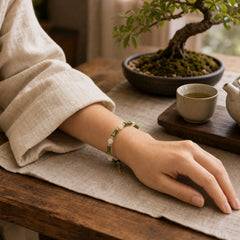 Glass Bead Bamboo Luck Strength Chain Bracelet featuring Bamboo