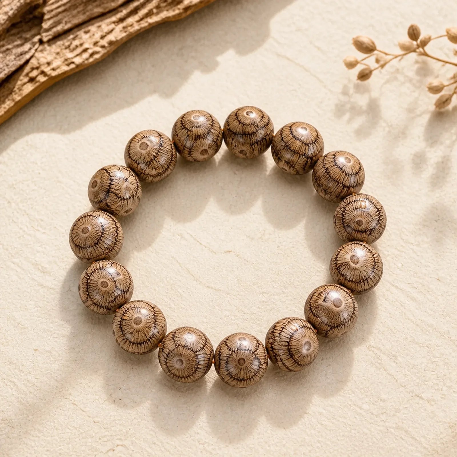 Gnetum Wood Beads Protection Bracelet featuring Gnetum Wood