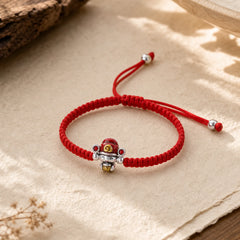 God of Wealth Handmade Thread Luck Strength Braid Bracelet featuring Red String, Copper