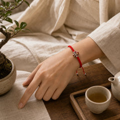 God of Wealth Handmade Thread Luck Strength Braid Bracelet featuring Red String, Copper