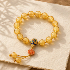Gold Foil Liuli Glass Bead Ruyi Golden Ingot Fortune Bracelet featuring Five Elements, Copper