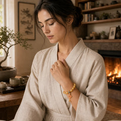 Gold Foil Liuli Glass Bead Ruyi Golden Ingot Fortune Bracelet featuring Five Elements, Copper