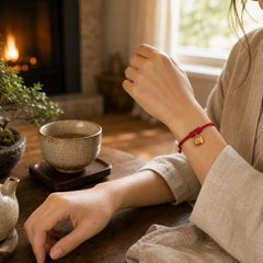 Gold Plated 925 Sterling Silver Cat Red String Protection Bracelet featuring Silver, Red String