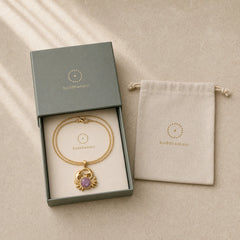 Gold Plated Amethyst Crab Inner Peace Necklace featuring Amethyst, Tiger Eye, Amazonite
