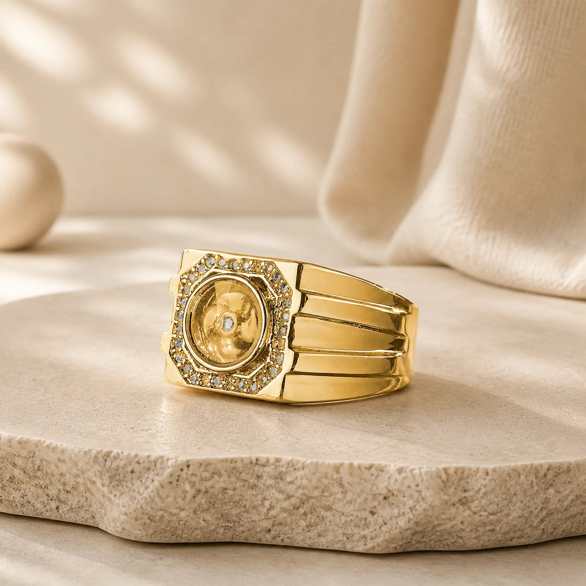 Gold Plated Copper Brass Windmill Healing Ring featuring Copper