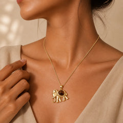 Gold Plated Tiger Eye Elephant Protection Necklace featuring Tiger Eye, Lapis Lazuli (Lazurite), Amazonite