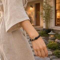 Gold Sheen Obsidian Black Obsidian Silver Sheen Obsidian Cute Rabbit Protection Bracelet featuring Gold Sheen Obsidian, Black Obsidian, Silver